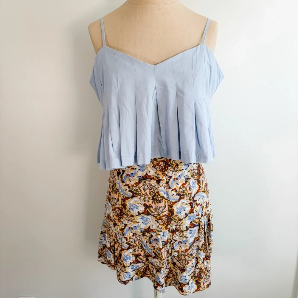 Free People Nadia Yellow Floral Print Ruffled Wrap Mini Skirt